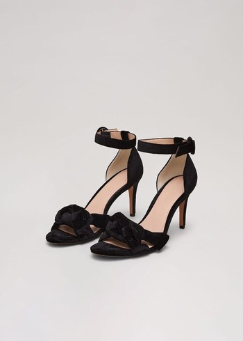 Phase Eight Black Velvet Plaited Strappy Heels Black USA | 5208179-RP